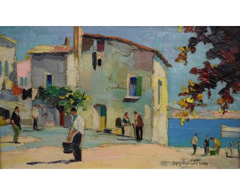 C R D'Oyly John (1906-1993) oil on canvas coastal town titled verso 'Cap Ferrat near Monte Carlo'&nbsp;signed lower right, 19