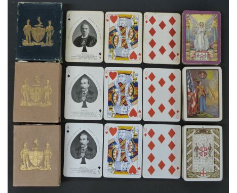 Three packs of Worshipful Company of Makers of Playing Cards WW1 interest playing cards, comprising 1917, 1918 and 1919, in o