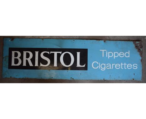 Vintage enamel advertising sign 'Bristol Tipped Cigarettes', 43 x 153cmPLEASE NOTE this lot is located at and will be sold fr