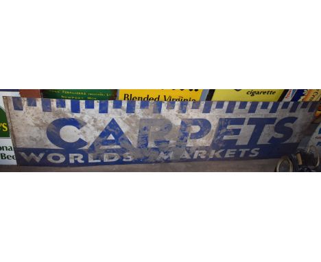 Vintage enamel Carpets advertising sign, 67 x 244cmPLEASE NOTE this lot is located at and will be sold from Cocknells Farm, M