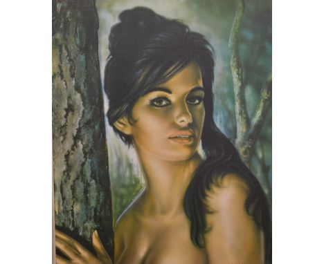 Joseph Henry Lynch retro / kitsch print Tina, 57.5 x 47cm, in white painted frame
