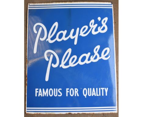 Vintage enamel advertising sign 'Player's Please, Famous for Quality', 76 x 61cmPLEASE NOTE this lot is located at and will b