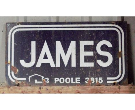 Vintage enamel advertising sign 'James, Poole', 30.5 x 57cmPLEASE NOTE this lot is located at and will be sold from Cocknells