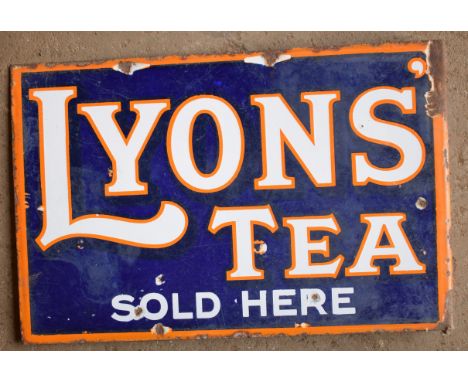 Vintage double sided enamel advertising sign 'Lyons' Tea', 30.5 x 46cmPLEASE NOTE this lot is located at and will be sold fro