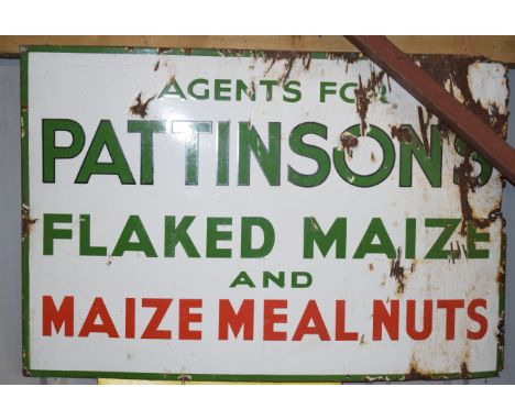 Vintage enamel advertising sign 'Pattinsons flaked maize and maize meal nuts', 61 x 92cmPLEASE NOTE this lot is located at an