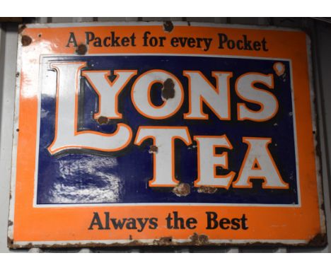 Vintage enamel advertising sign 'Lyons' Tea', 75 x 100cmPLEASE NOTE this lot is located at and will be sold from Cocknells Fa