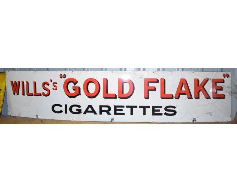 Vintage enamel advertising sign 'Wills's Gold Flake Cigarettes', 38 x 183cmPLEASE NOTE this lot is located at and will be sol