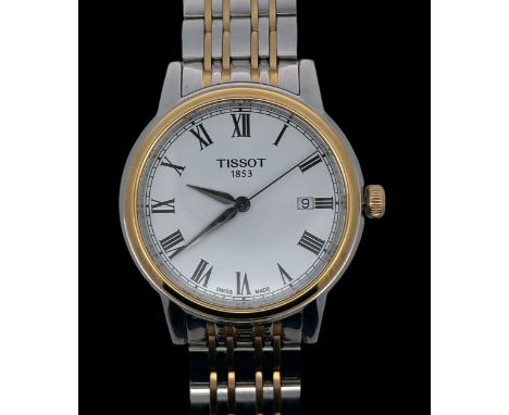 Tissot gents wristwatch 1853 T085410a. White dial with Roman numeral hour markers and outer minute track. Stainless steel and