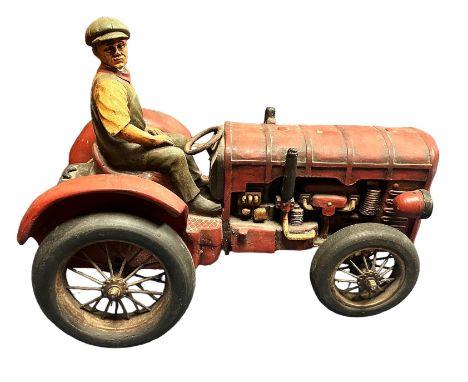 Ornamental Farmer's Tractor painted wood and metal, approx. Height 40cm (16 inches)x Length 50cm (20 inches), generally good 