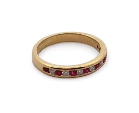 18ct ruby and diamond half eternity ring, size H 
