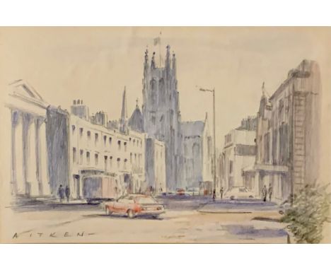 Kenneth Aitken (British, b.1929), ‘ Spencer Street ‘ coloured pencil drawing of Spencer Street, Leamington Spa. Signed to low