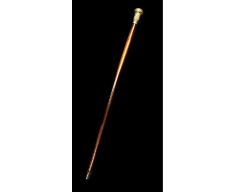 Walking stick with white metal top with oriental design and Chinese inscription. 