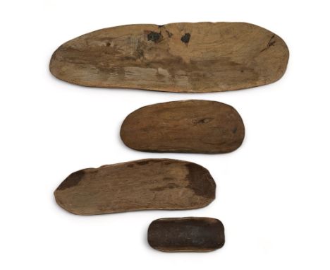 Aboriginal Coolimon's sometimes called Yandi Dishes, set of four largest 47cm x 15cm, 27cm x 8cm, 23cm x 10cm, smallest 12.5c