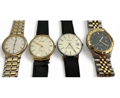 4 Accurist watches. Includes: a 1960s 1407 21 jewel manual gold plated watch, a 1970s 21 jewel manual chrome plated watch. Th