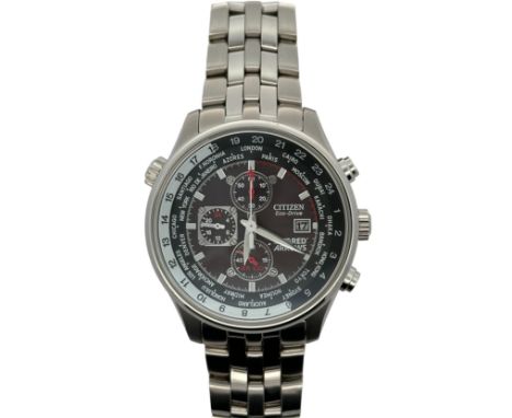 Citizen Eco Drive Royal Air Force Red Arrows. B612-5069149. Dark grey dial with triple subsidiary dials and date window at 3 