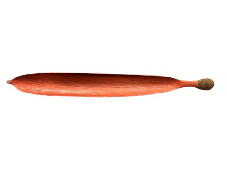 Aboriginal carved wooden Woomera, (spear thrower)  possibly Mulga wood, coated in Red Ochre 86 x 10. 