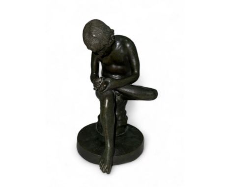 After the antique, Italian Grand Tour bronze statue of ' Spinario ' The Thorn Puller or Boy with Thorn, Set to a circular bro
