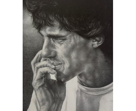 Ayrton Senna portrait b/w print, original Printer's Proof signed by printmaker and dated 12/12/94,  showing "limited edition 