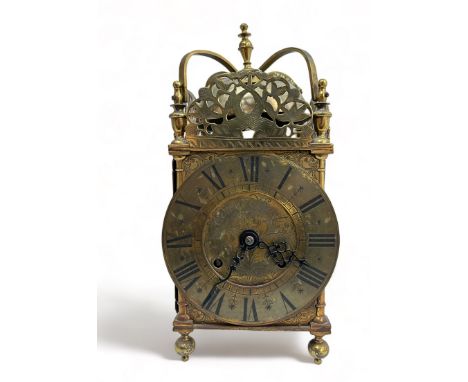 20th Century Brass Lantern Clock dial inscribed Edward East 36cm. 