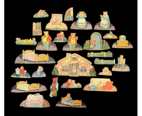 Goldilocks and the three bears vintage cut-outs / scenes, possibly for a puppet theatre or similar. 27 pieces 