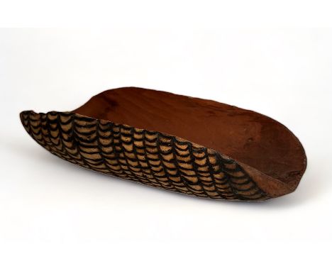 Aboriginal Yandi Dish or Coolimon, used to carry nuts, fruits water etc, 44cm x 18cm very heavily decorated with poker work, 