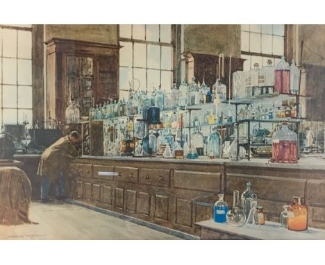 Norman Wilkinson (British, 1878-1971), ‘ The Company’s Research Laboratory, Fulham ’, watercolour on paper. The work depicts 