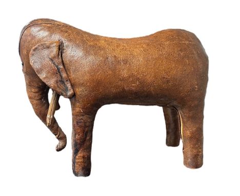 Liberty Inspired Leather Elephant Foot Stall. Signs of wear and tear, including damage to trunk, underbelly stitching coming 