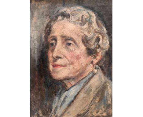 20th Century British competent portrait of a lady, oil on canvas. Unsigned, in carved wooden frame. 23cm x 34cm.