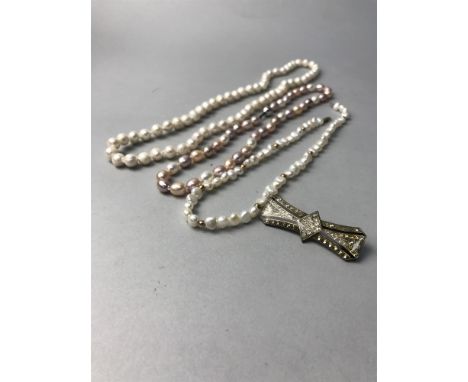 LOT OF PEARL NECKLACES AND GEM SET EARRINGS, including brooches and a diamond and pearl pendant