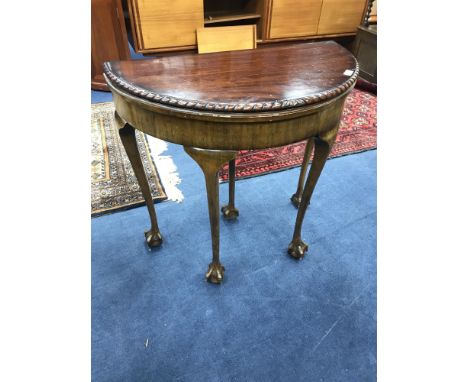 MAHOGANY TURNOVER CARD TABLE, along with a mahogany framed embroidered fire screen (2)