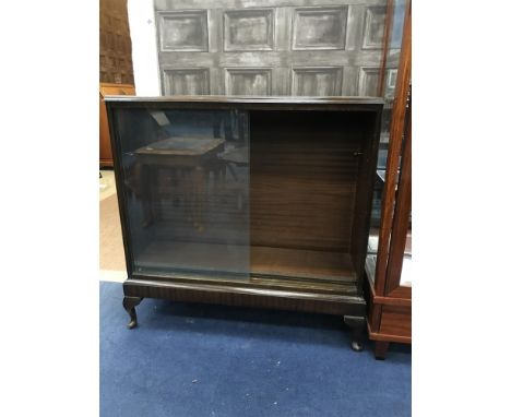 MAHOGANY NEST OF TABLES, along with a bookcase and a firescreen/table