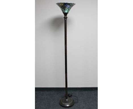 A Tiffany style standard lamp with leaded glass shade 