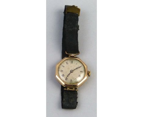 A lady's Rolex wristwatch, the manual wind movement with silvered octagonal dial, Roman numerals and 9ct gold octagonal case 