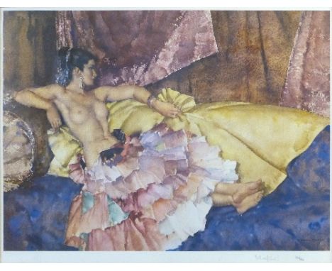After Sir William Russell Flint, limited edition print of a semi-nude gypsy woman, signed and numbered on the mount, no.681/8