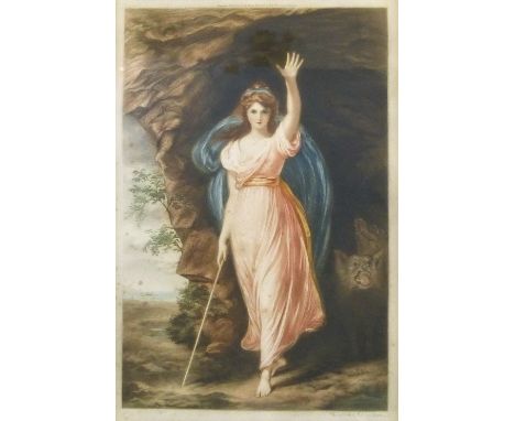 Early 20th century coloured engraving portrait, of "Lady Hamilton as Circe", 40cm x 26cm and another depicting "Lady Seel", 3