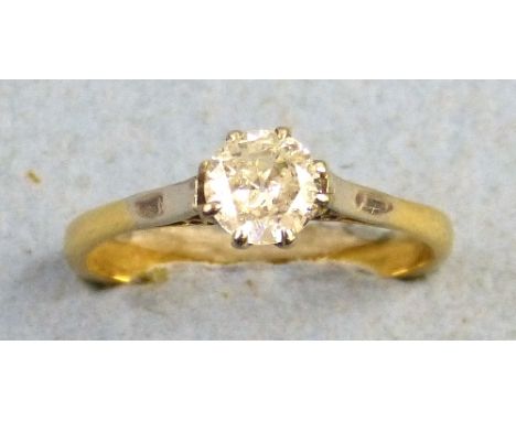 A solitaire diamond ring, the single old round brilliant cut stone, approx 0.47 carat, on 18ct gold shank, size M, boxed