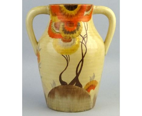 A Clarice Cliff Wilkinson Limited "Fantasque" double handled lotus jug, in the "Rhodanthe" pattern, 30cm high 