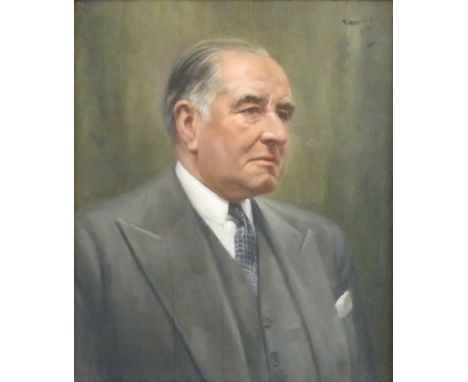 Anthony Devas R.A. (1911-1958), portrait (head and shoulder) of Mr James Voase Rank, signed, 59cm x 48cm, ornate gilt frame, 