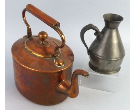 A Victorian seamed copper kettle,  of oval form with turned finial, inscribed with a crest, initial and B.R.26, 22.5cm high a
