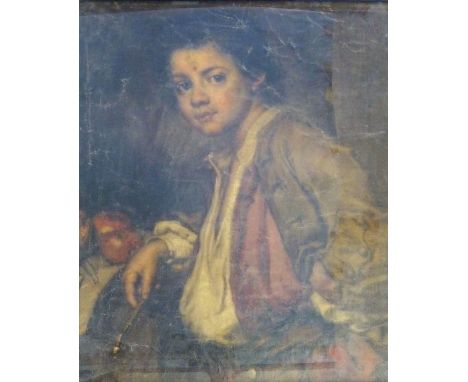 19th Century School, large portrait study of a young man, oil 69cm x 53cm, ebonised frame