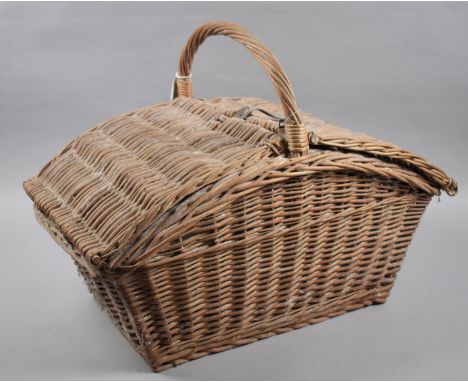 A Vintage Wicker Picnic Basket and Contents, Hinged Lids, 57cm Wide 