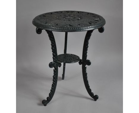 A Cast Metal Tripod Patio Table with Pierced Top, 46cm Diameter 