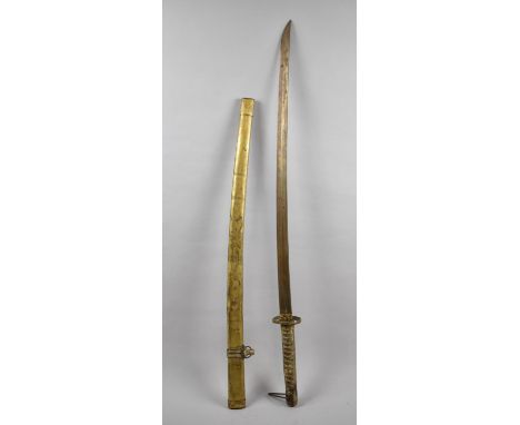 A 20th Century Chinese Copy of a Japanese Katana Sword with Etched Blade, Gilt Sprayed Scabbard with Japanese Characters and 