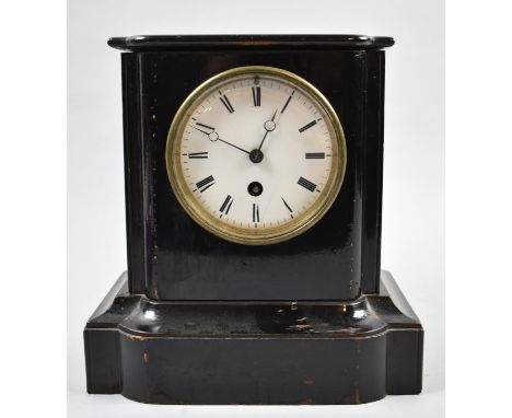 An Ebonised Wooden Cased Edwardian Mantle Clock with French Movement, Architectural Form, 23cm high 