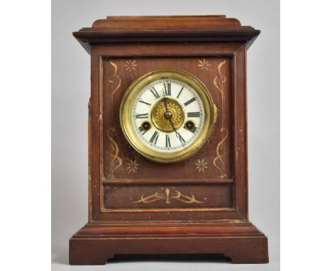 A Late 19th/Early 20th Century Gilt Decorated Wooden Cased German Clock, Movement In Working Order and Complete with Key, 32.