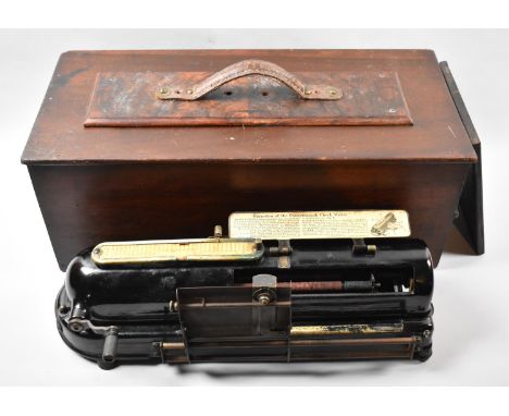 A Vintage American Protectograph Check (or cheque) writer by Halsby &amp; Co., In Wooden Case. Converted for £s, shillings an