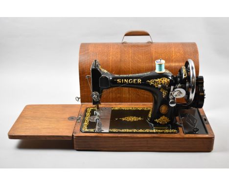 A Vintage Oak Cased Singer Manual Sewing Machine 