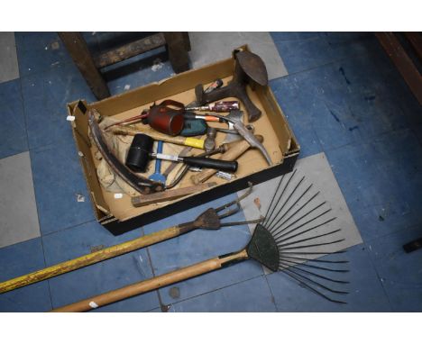 A Small Collection of Garden Tools, Vintage Oil Can Shoe Last Etc 