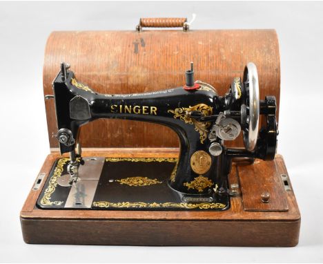 A Vintage Oak Cased Singer Manual Sewing Machine 