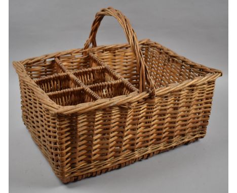 A Vintage Wicker Basket Incorporating Six Bottle Section, 46cm wide 